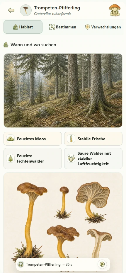 MycoRadar-Feldführer für den Trompetenpfifferling